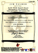 Jim Palmer 2004 Fleer Greats Autographed Card
