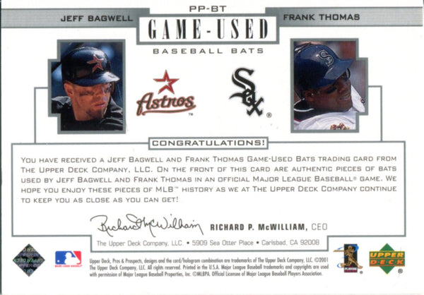 Jeff Bagwell and Frank Thomas 2001 Upper Deck Game Used Bat Card