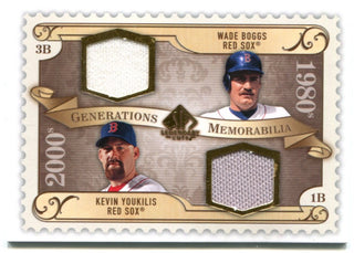 Wade Boggs Kevin Youkilis Red Sox Generations Authentic Game Worn Duel Jersey Card