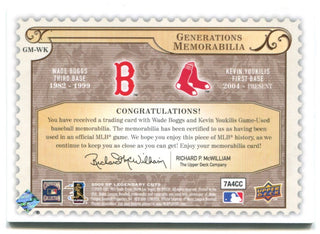 Wade Boggs Kevin Youkilis Red Sox Generations Authentic Game Worn Duel Jersey Card