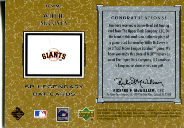 Willie McCovey 2001 Upper Deck Game Used Bat Card