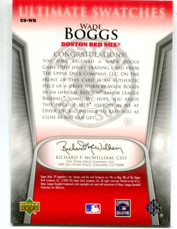 Wade Boggs 2004 Upper Deck Ultimate Swatches #USWB Card