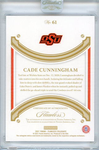 Cade Cunningham Autographed 2021 Panini Flawless Collegiate Diamond Rookie Encased Card