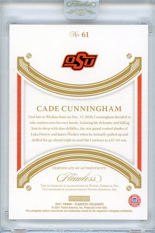Cade Cunningham Autographed 2021 Panini Flawless Collegiate Diamond Rookie Encased Card
