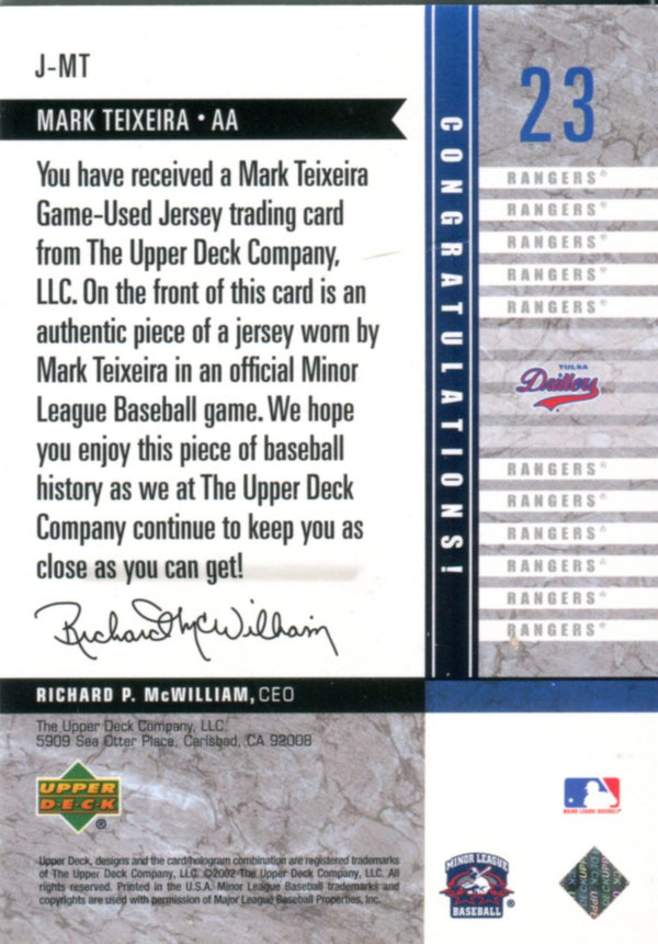 Mark Teixeira 2002 Upper Deck Game Used Jersey Card