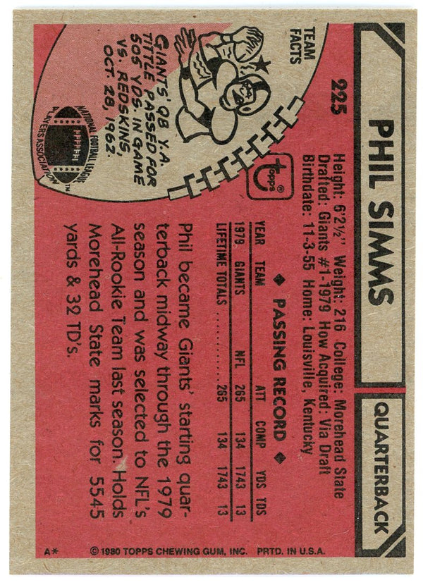 Phil Simms 1980 Topps Card #225