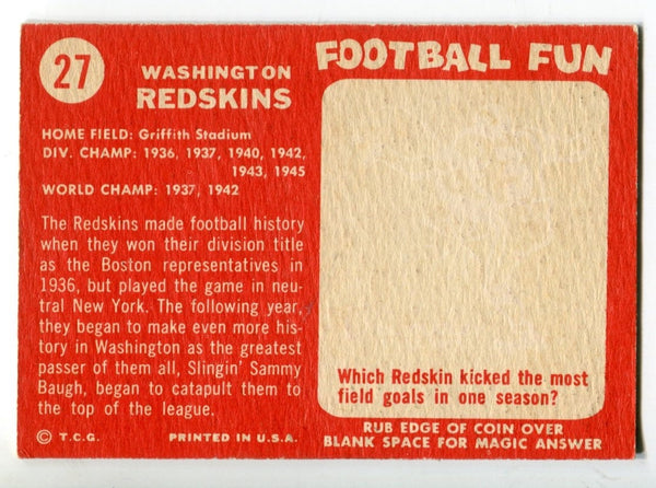 Washington Redskins 1958 Topps Football Card #27