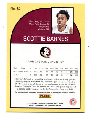 Scottie Barnes 2021 Panini Chronicles Hoops Draft Picks #57 Card