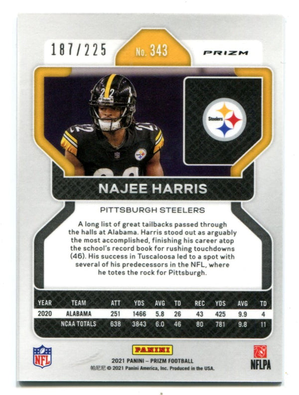 Najee Harris 2021 Panini Prizm Purple Cracked Ice #343 RC /225