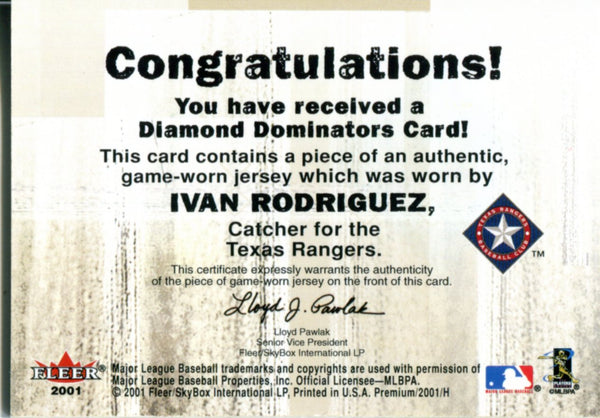 Ivan Rodriguez 2001 Fleer Game Worn Jersey Card