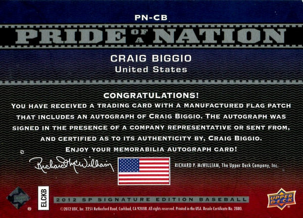 Craig Biggio 2012 Upper Deck SP Signature Card #21/99