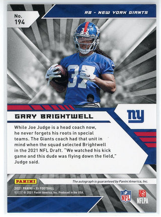 Gary Brightwell Autographed 2021 Panini Xr Rookie Card