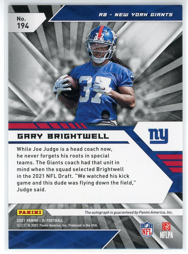 Gary Brightwell Autographed 2021 Panini Xr Rookie Card