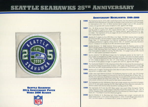 Seattle Seahawks Unsigned 25th Anniversary Patch with Card