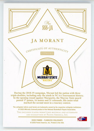 Ja Morant Autographed 2021 Panini Flawless Collegiate Star Swatch Card