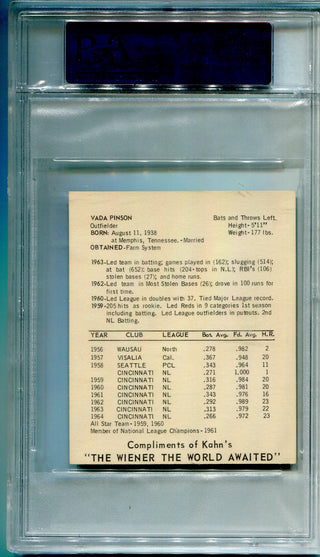Vada Pinson 1965 Kahn's Unsigned Card (PSA)