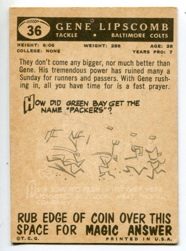 Gene Lipscomb 1959 Topps Football Card #36 Rookie