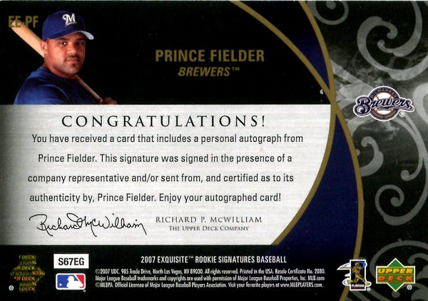 Prince Fielder 2007 Upper Deck Exquisite Autographed Card 35/50