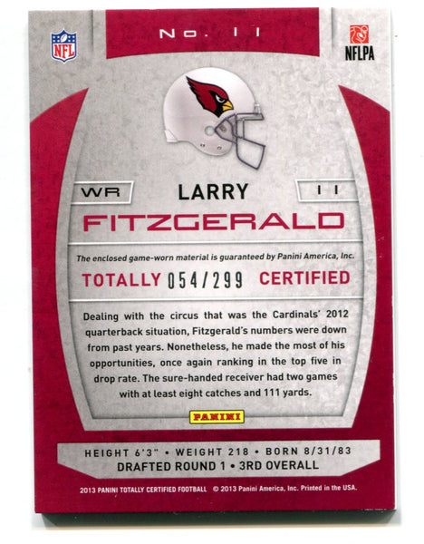 Larry Fitzgerald 2013 Panini Totally Certified #11 Jersey Card