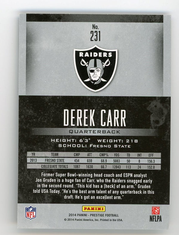 Derrick Carr 2014 Panini Prestige #231 Rookie Card