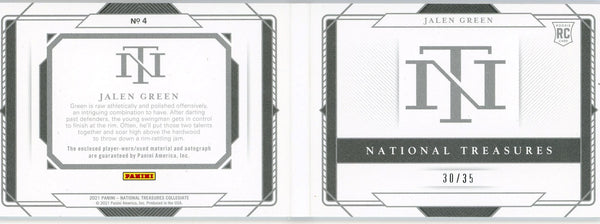 Jalen Green Autographed 2021 Panini National Treasures Prospect Rookie Booklet Card
