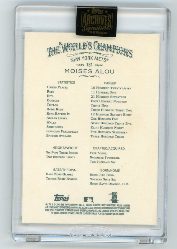 Moises Alou 2008 Topps Archives Allen & Ginter #181 Auto Card /75