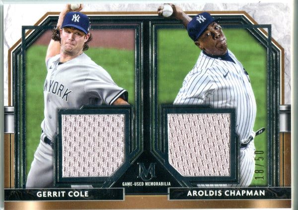 Gerrit Cole & Aroldis Chapman 2021 Topps Museum Collection Dual Meaningful Material Card #18/50