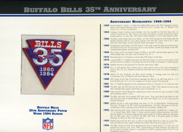 Buffalo Bills Unsigned 35th Anniversary Patch with Card