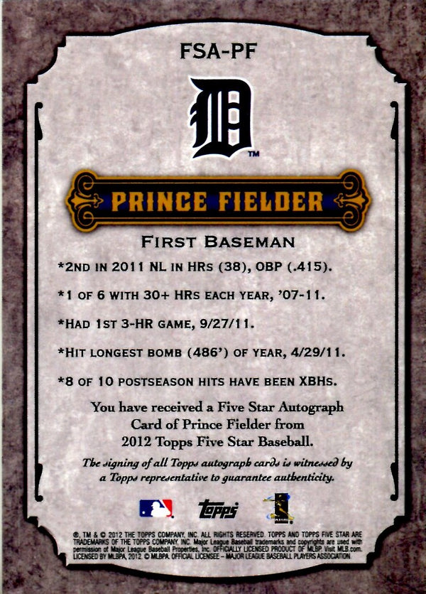 The Snorting Bull: 2012 Topps Five Star Prince Fielder Autograph