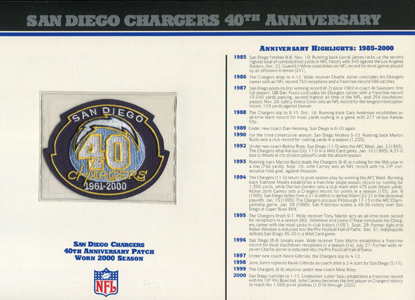 San Diego Chargers Unsigned 40th Anniversary Patch with Card