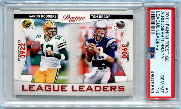 Aaron Rodgers Tom Brady 2011 Panini Prestige League Leaders (PSA 10)