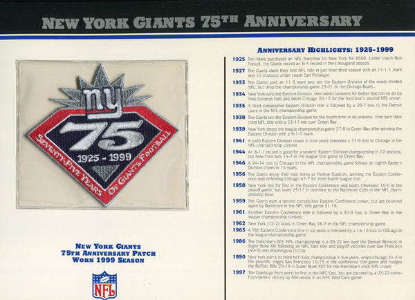 New York Giants Unsigned 75th Anniversary Patch with Card