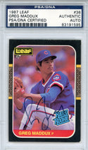 Greg Maddux Autographed 1987 Leaf Rookie Card (PSA)