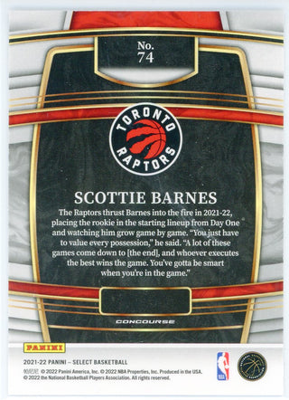 Scottie Barnes 2021-22 Panini Select Concourse Rookie Card #74