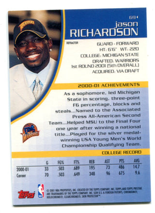 Jason Richardson 2001 Topps Pristine Refractor #69 Card