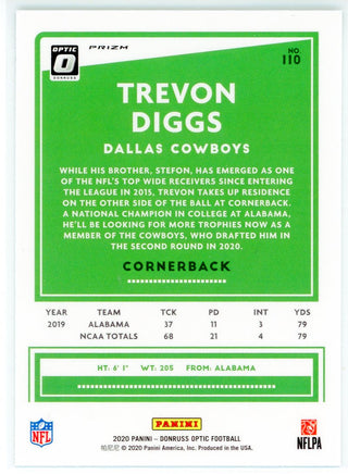 Trevon Diggs 2020 Panini Donruss Optic Blue Prizm Rookie Card #110