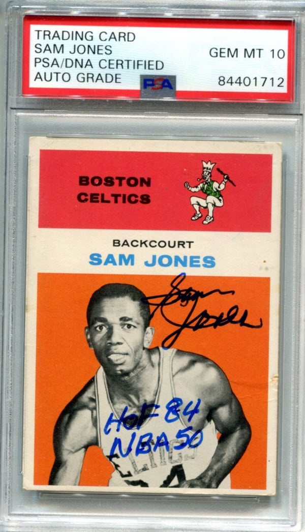Sam Jones HOF 83/NBA 50 1961 Fleer PSA Auto Gem MT 10 Rookie Card