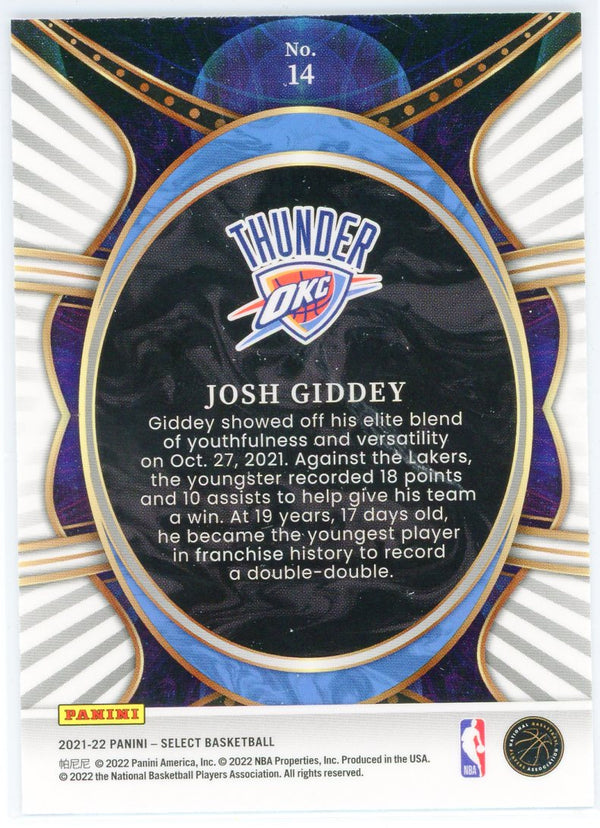 Josh Giddey 2021-22 Panini Select Phenomenon Rookie Card #14