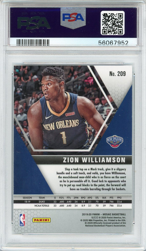 Zion Williamson 2019 Panini Mosiac Rookie Card #209 (PSA)