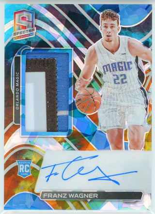 Franz Wagner Autographed 2021-22 Panini Spectra Cracked Ice Prizm Rookie Patch Card #191