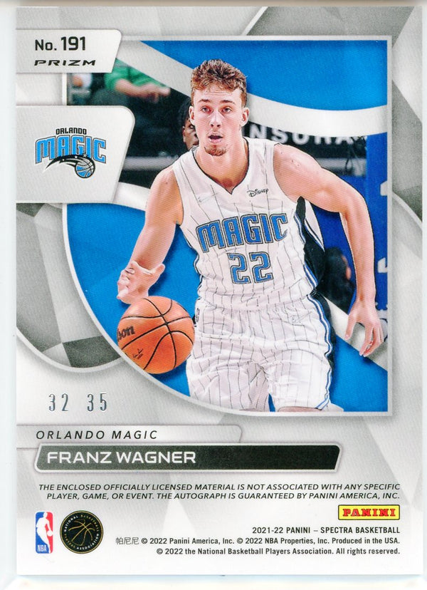 Franz Wagner Autographed 2021-22 Panini Spectra Cracked Ice Prizm Rookie Patch Card #191