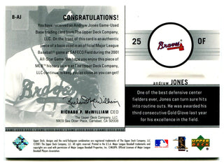 Andruw Jones Game-Used Base Memorabilia Card Upper Deck 2001