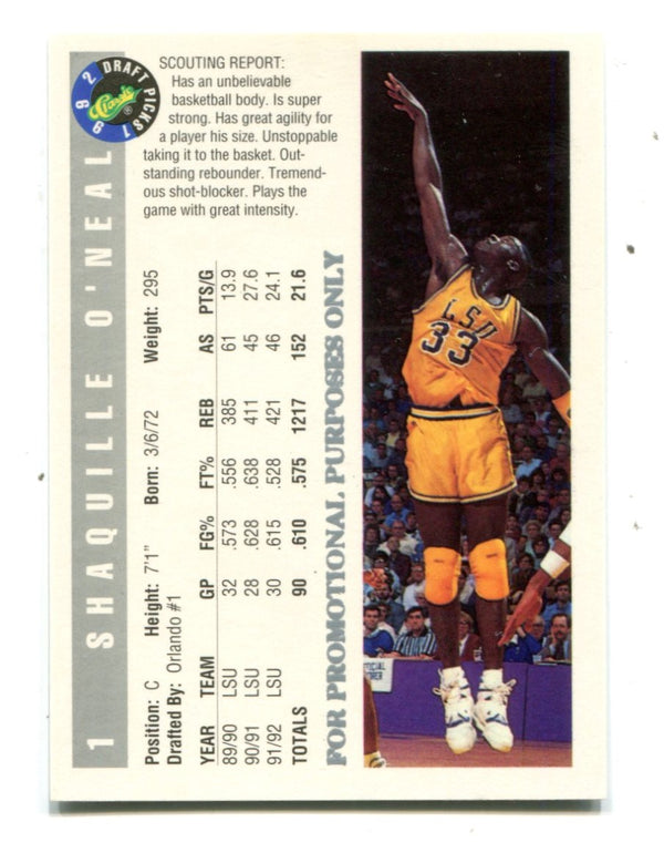 Shaquille O'Neal 1993 Classic Draft Picks Autographed Card #1 874/1993