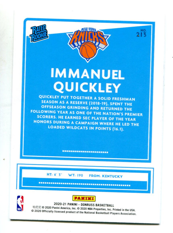 Immanuel Quickley 2020 Panini Donruss Rated Rookie #213 RC