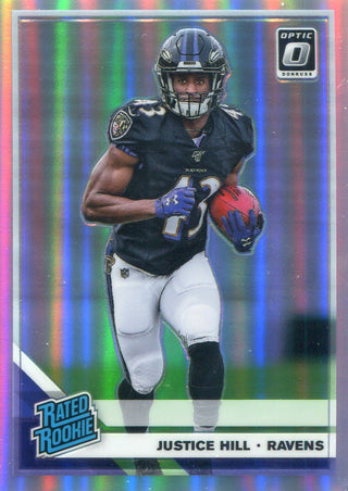 Justice Hill 2019 Donruss Optic Silver Prizm Rated Rookie Card