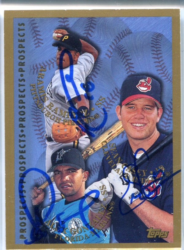 Aramis Ramirez, Alex Gonzalez, & Sean Casey 1998 Topps Prospects Gold Border Autographed Card