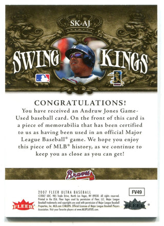 Andruw Jones Fleer Ultra Swing Kings 2007 Jersey Card