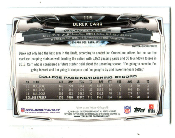 Derek Carr 2014 Topps Chrome #115 RC