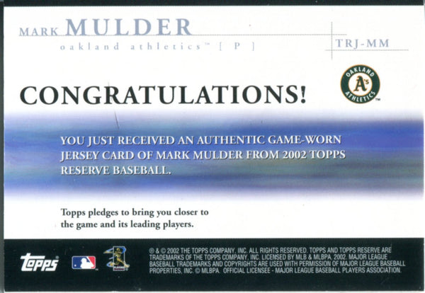 Mark Mulder 2002 Topps Game Worn Jersey Card