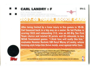 Carl Landry 2007 Topps Autographed Card #RPACL